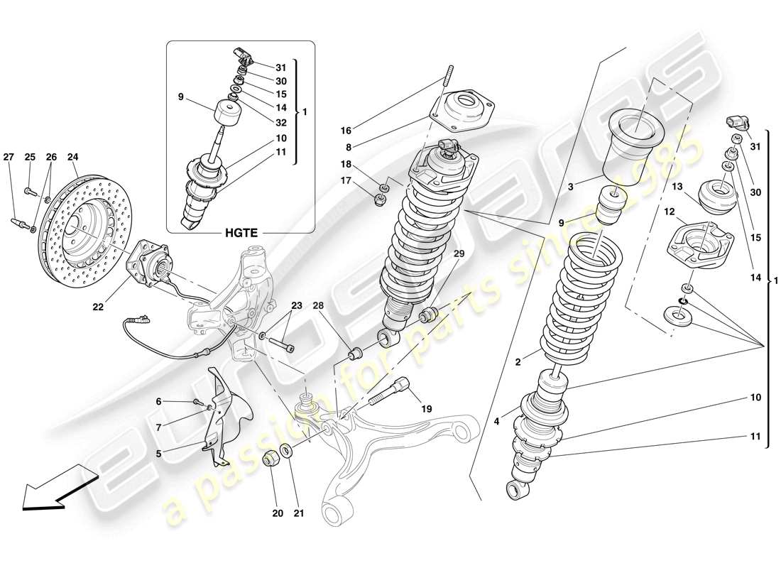 ferrari 599 gtb fiorano (europe) suspension avant - amortisseur et disque de frein schéma des pièces