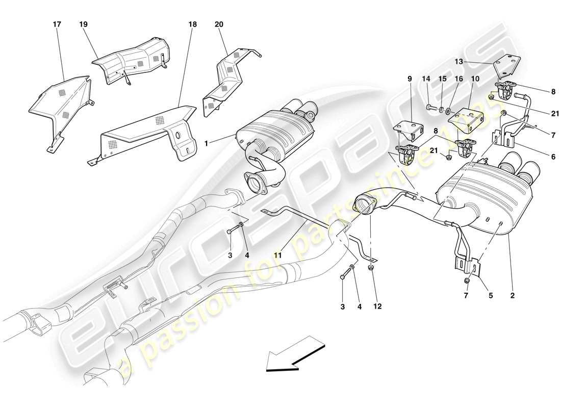 ferrari 599 sa aperta (usa) système d'échappement arrière schéma des pièces