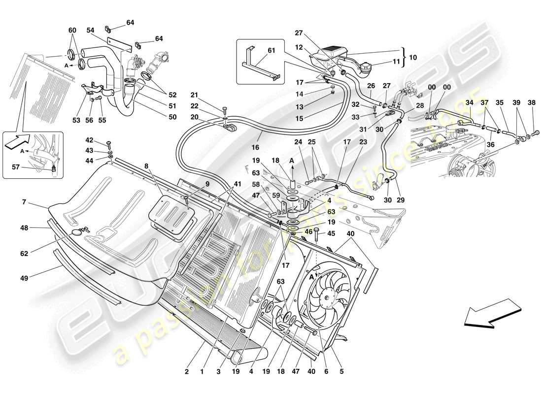 ferrari 599 gtb fiorano (europe) système de refroidissement - radiateur et réservoir collecteur schéma des pièces