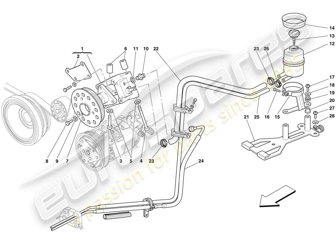 maserati mc12 pompe de direction hydraulique et réservoir schéma des pièces