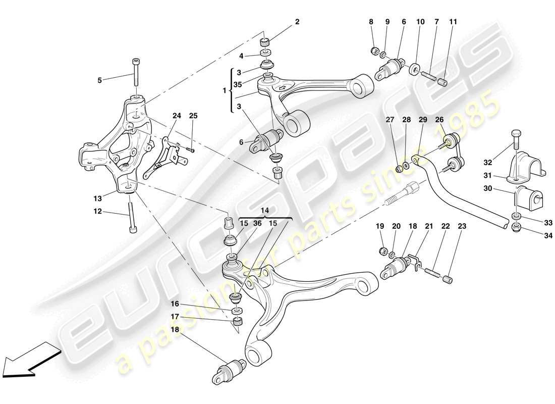 ferrari 599 gto (rhd) suspension avant - bras et barre stabilisatrice schéma des pièces
