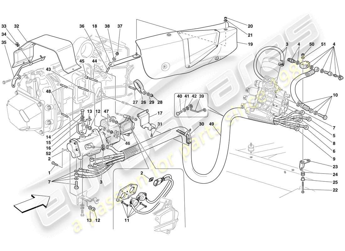 ferrari f430 scuderia (europe) hydraulique f1 boîte de vitesses et commande d'embrayage schéma des pièces