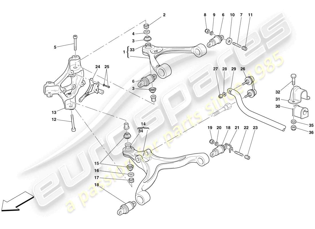 ferrari 612 scaglietti (rhd) suspension avant - bras et barre stabilisatrice schéma des pièces