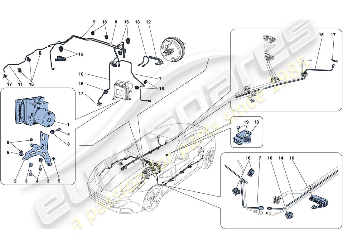 ferrari ff (rhd) système de freinage schéma des pièces