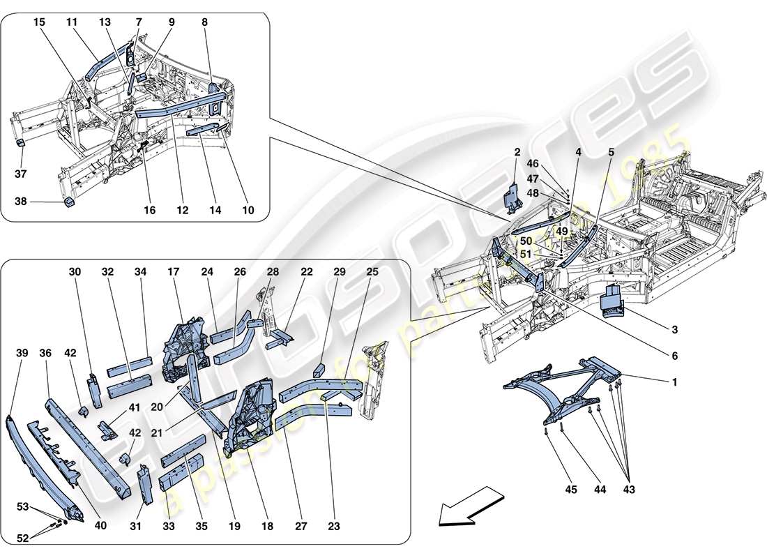 ferrari ff (rhd) structures et éléments, avant du véhicule schéma des pièces