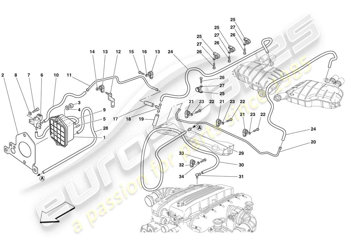 ferrari 612 sessanta (usa) système de commande de vanne de dérivation schéma des pièces