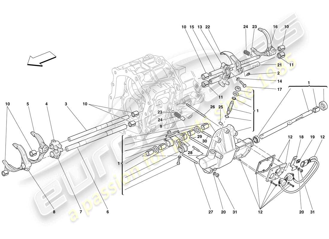 ferrari 599 sa aperta (usa) commandes internes de la boîte de vitesses schéma des pièces