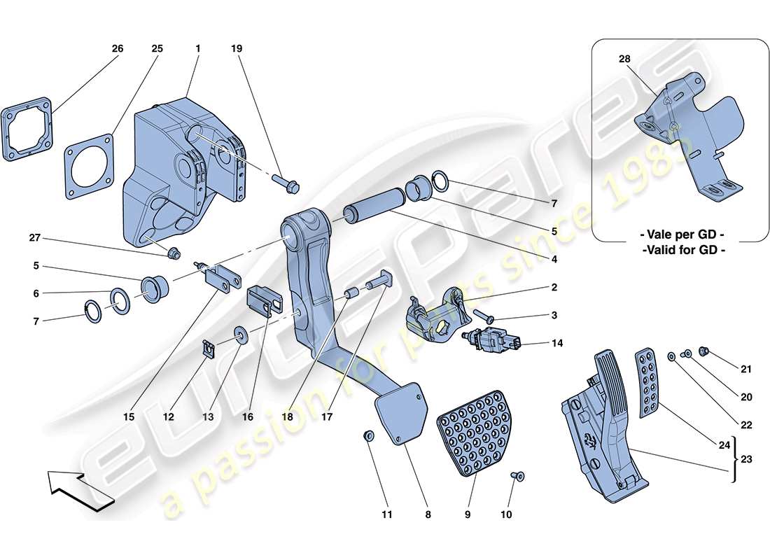 ferrari ff (rhd) assemblage complet du pédalier schéma des pièces