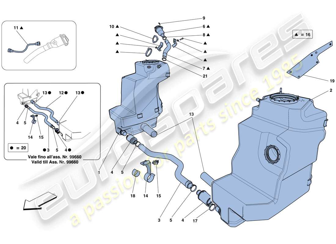 ferrari 458 italia (usa) réservoirs de carburant et col de remplissage schéma des pièces