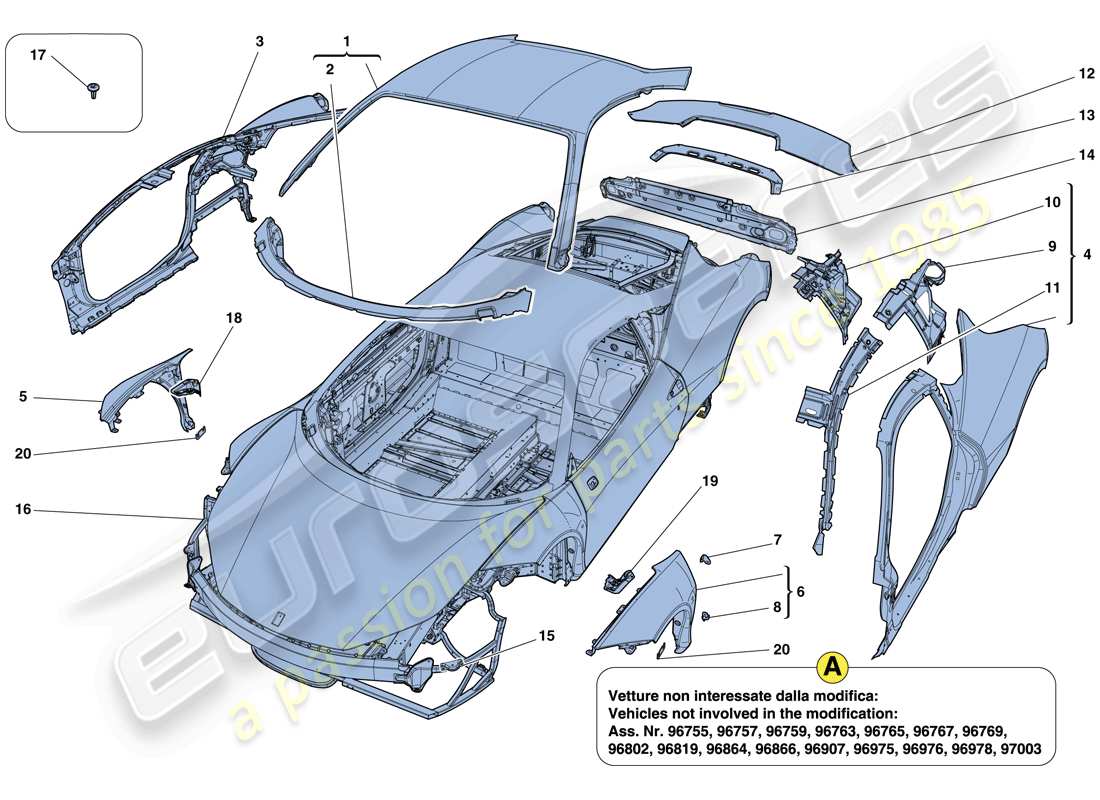 ferrari 458 italia (usa) carrosserie - garniture externe schéma des pièces