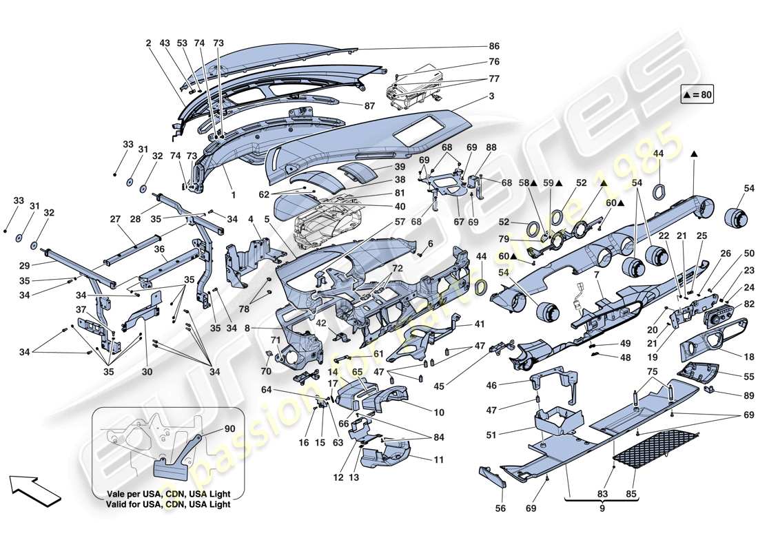 ferrari laferrari aperta (europe) diagramme des pièces du tableau de bord