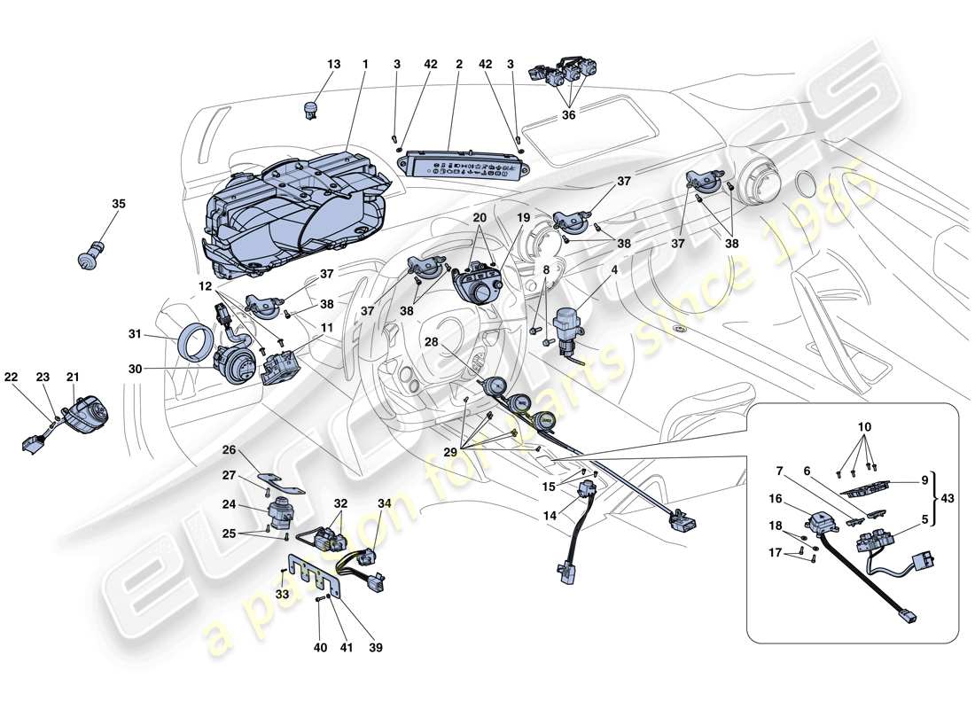 ferrari laferrari aperta (europe) tableau de bord et instruments pour tunnel schéma des pièces