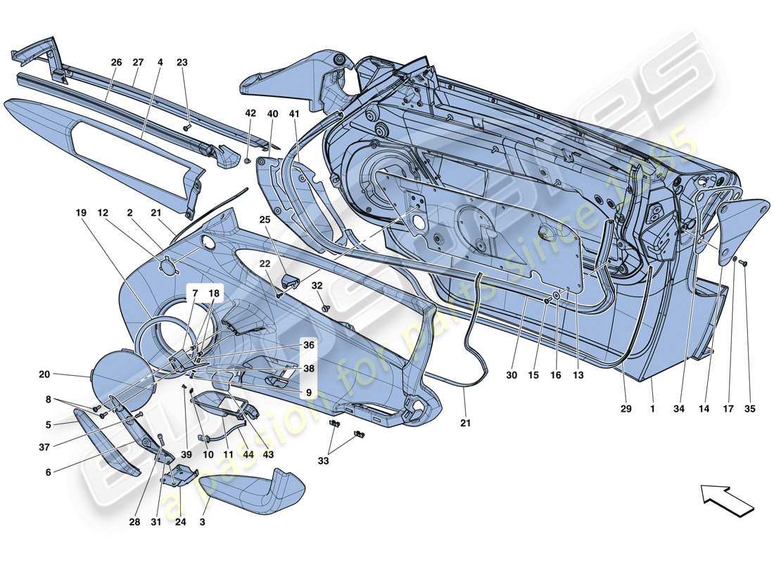 ferrari laferrari aperta (europe) portes - sous-structure et garniture schéma des pièces