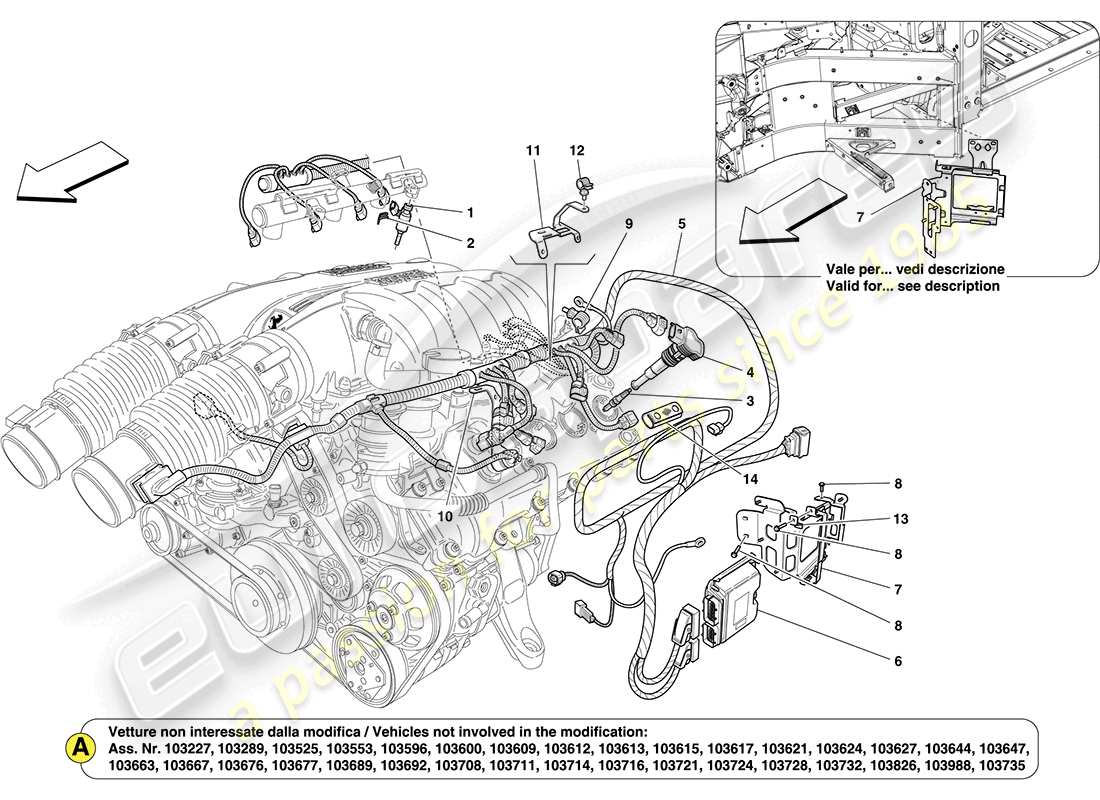 ferrari california (europe) système d'injection gauche - allumage schéma des pièces