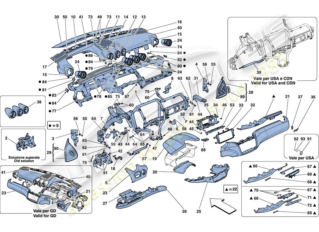 ferrari ff (rhd) diagramme des pièces du tableau de bord