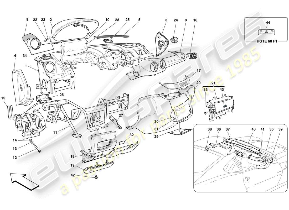 ferrari 599 gtb fiorano (europe) diagramme des pièces du tableau de bord