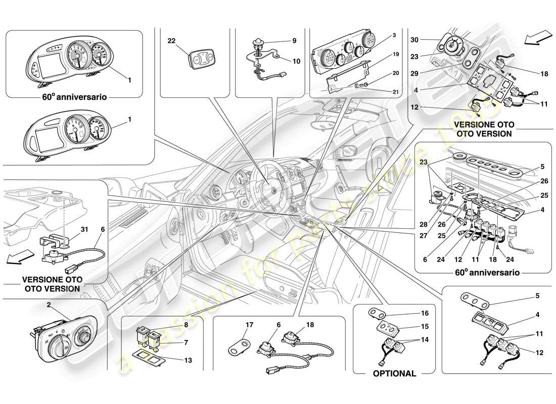 ferrari 612 sessanta (usa) instrumentation schéma des pièces