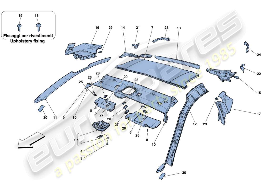 ferrari f12 berlinetta (usa) garniture de pavillon et accessoires schéma des pièces