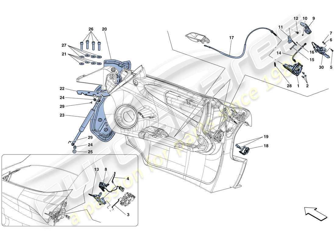 ferrari laferrari aperta (usa) portes - mécanismes d'ouverture et charnières schéma des pièces