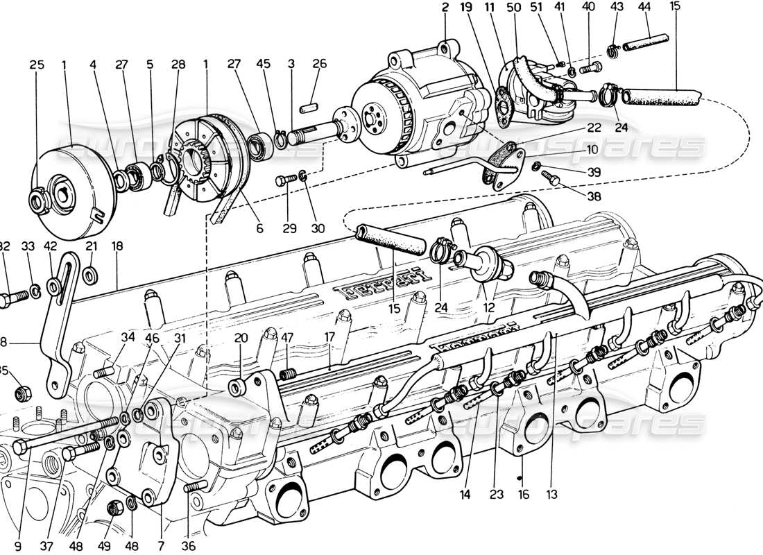 ferrari 365 gtb4 daytona (1969) schéma des pièces de la pompe à vide (révision 1972)