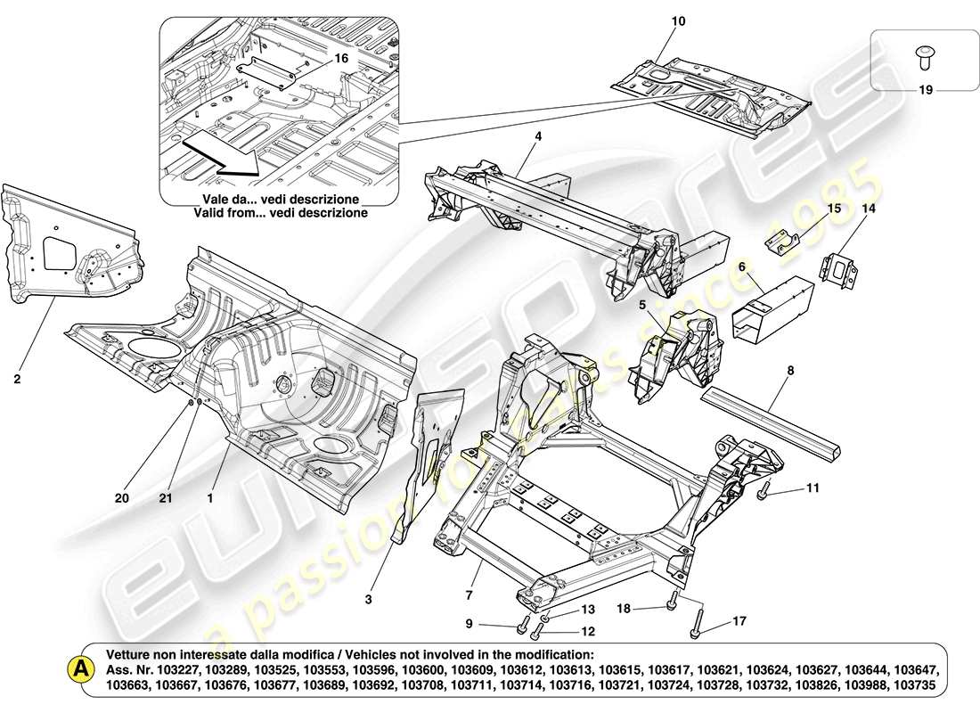 ferrari california (europe) structures arrière et caissons de châssis schéma des pièces