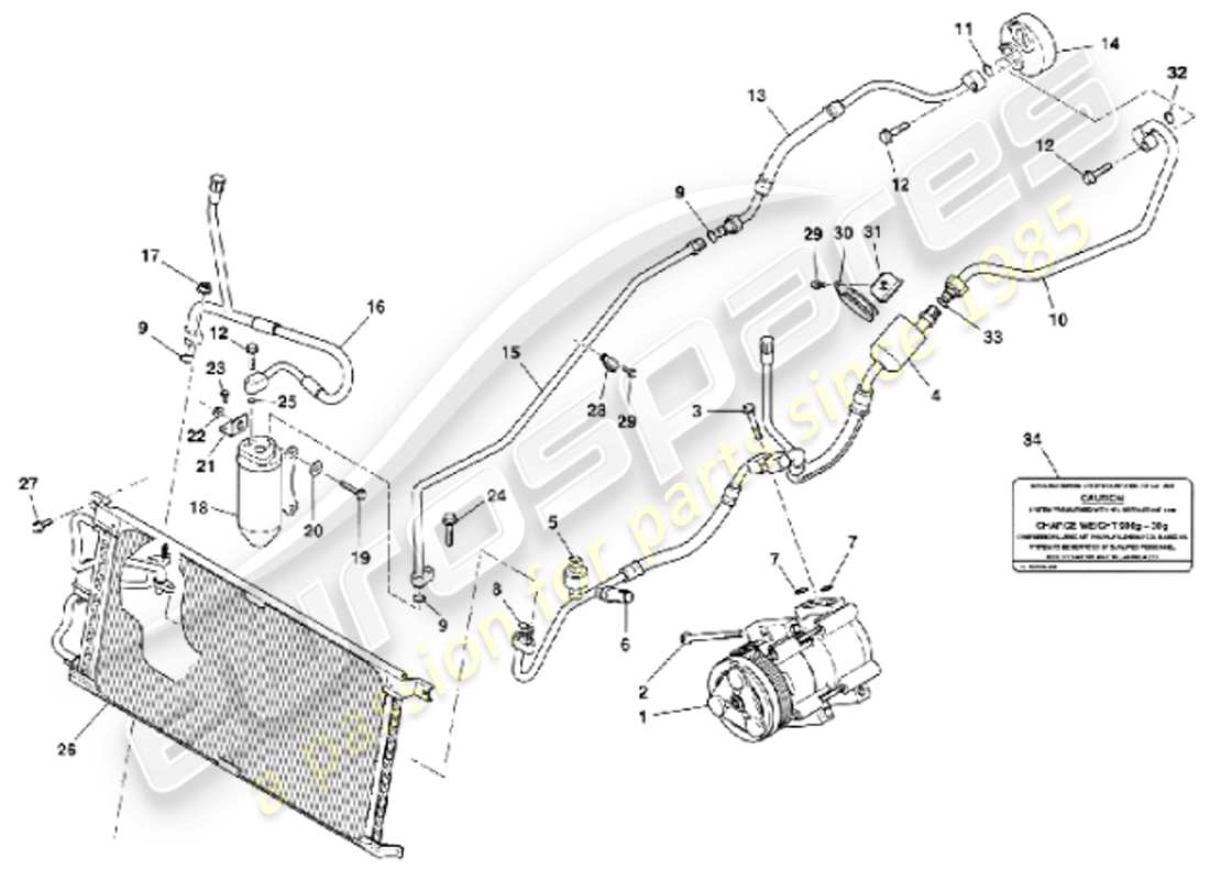 aston martin vanquish (2001) schéma des pièces d'installation du compartiment moteur