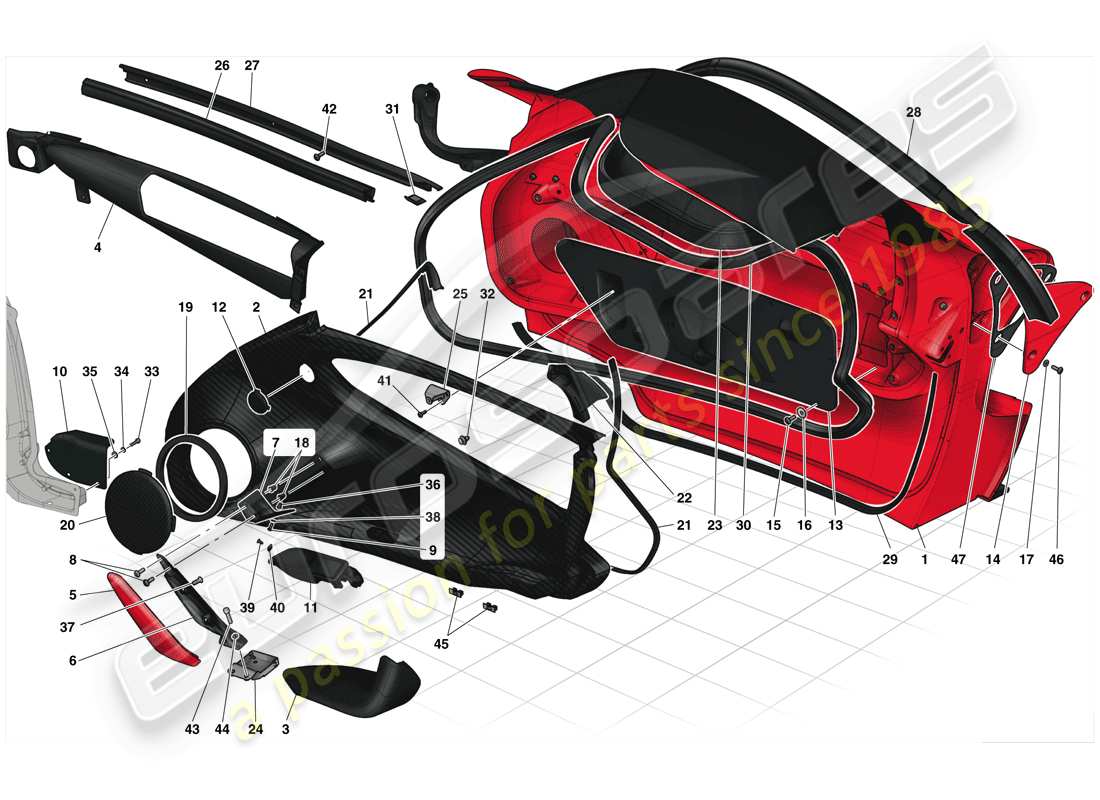 ferrari laferrari (europe) portes - sous-structure et garniture schéma des pièces