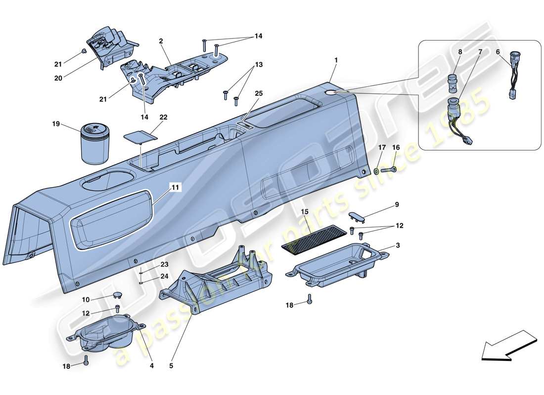 ferrari 458 speciale aperta (europe) tunnel - sous-structure et accessoires schéma des pièces