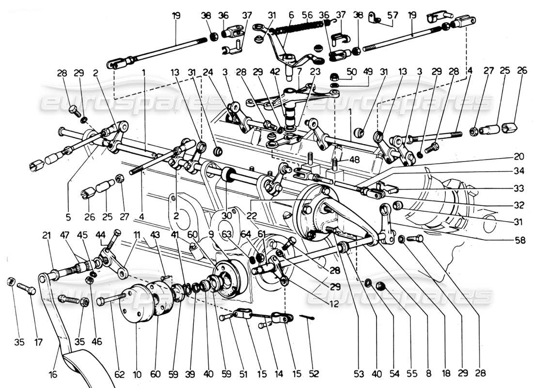 ferrari 365 gtc4 (mechanical) tringlerie d'accélérateur - schéma des pièces de révision