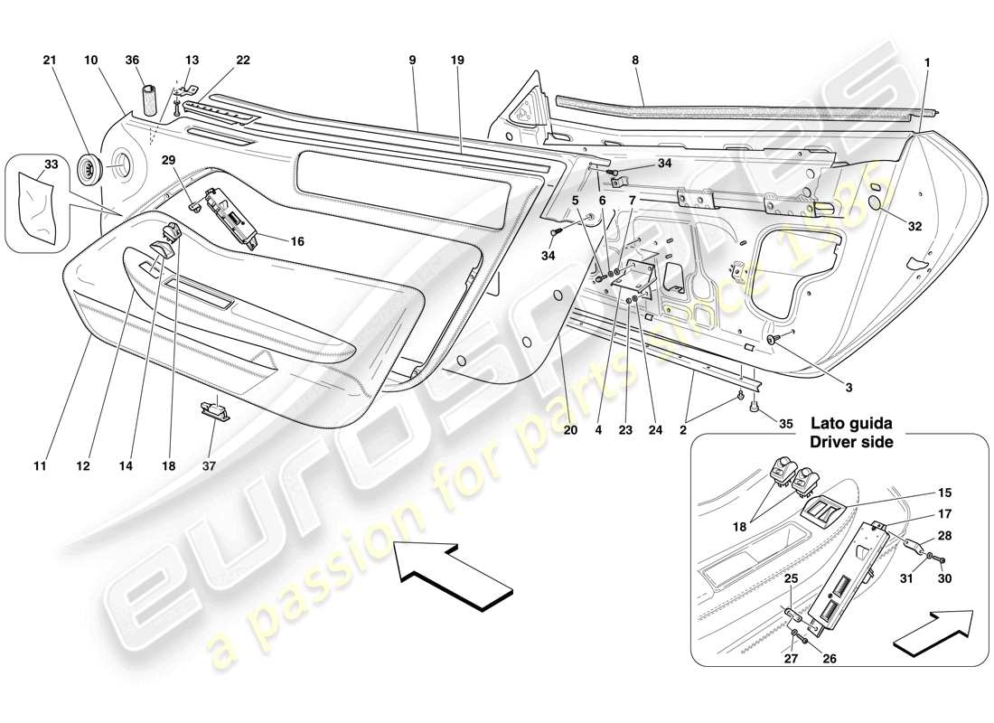 ferrari 599 sa aperta (usa) portes - sous-structure et garniture schéma des pièces