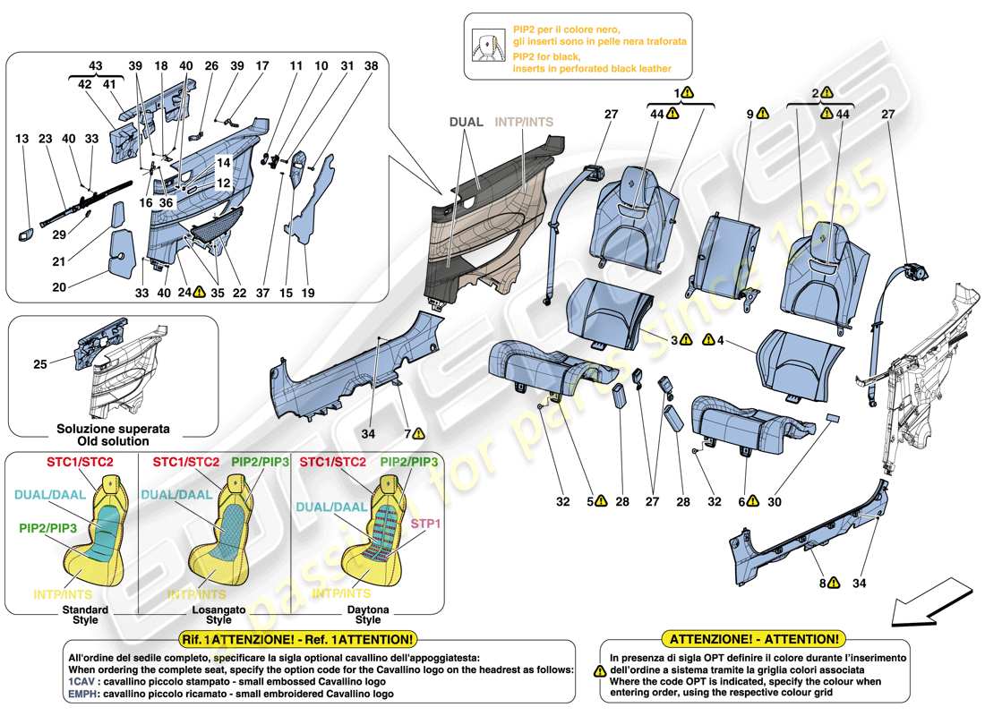 ferrari gtc4 lusso t (europe) siège arrière - ceintures de sécurité - garniture intérieure schéma des pièces