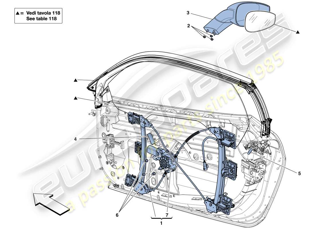 ferrari 458 italia (usa) portes - vitres électriques et rétroviseur schéma des pièces