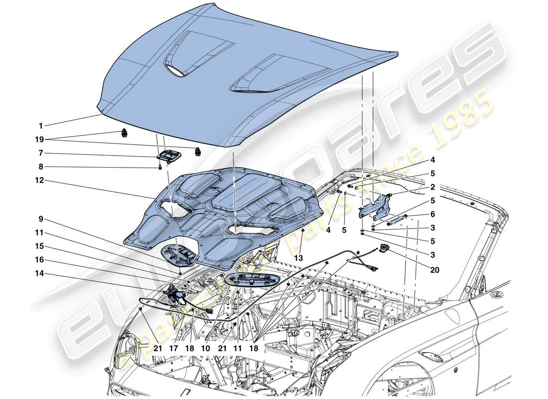 ferrari california t (europe) couvercle avant et mécanisme d'ouverture schéma des pièces
