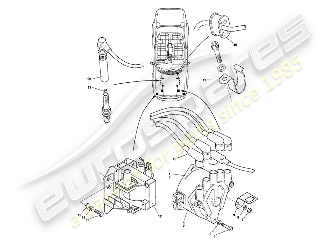 un schéma de pièces du catalogue de pièces aston martin v8 volante (2000)