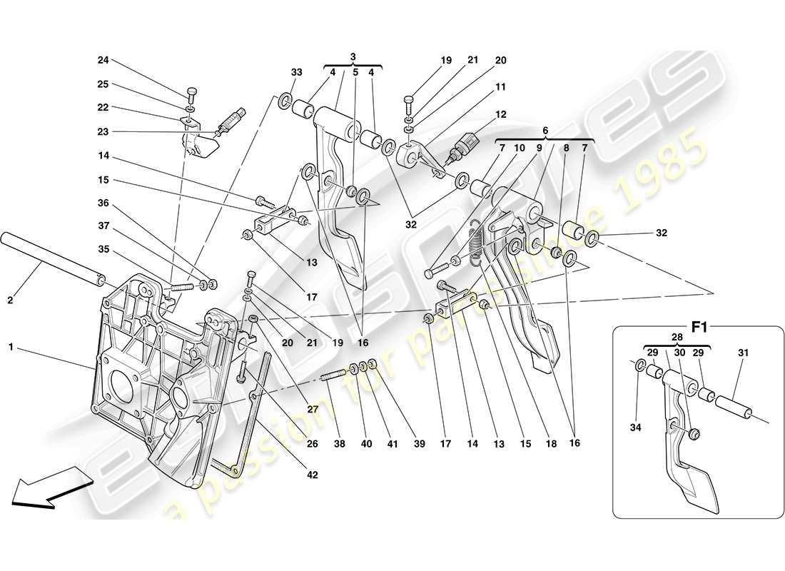 un schéma de pièces du catalogue de pièces ferrari f430 coupe (rhd)