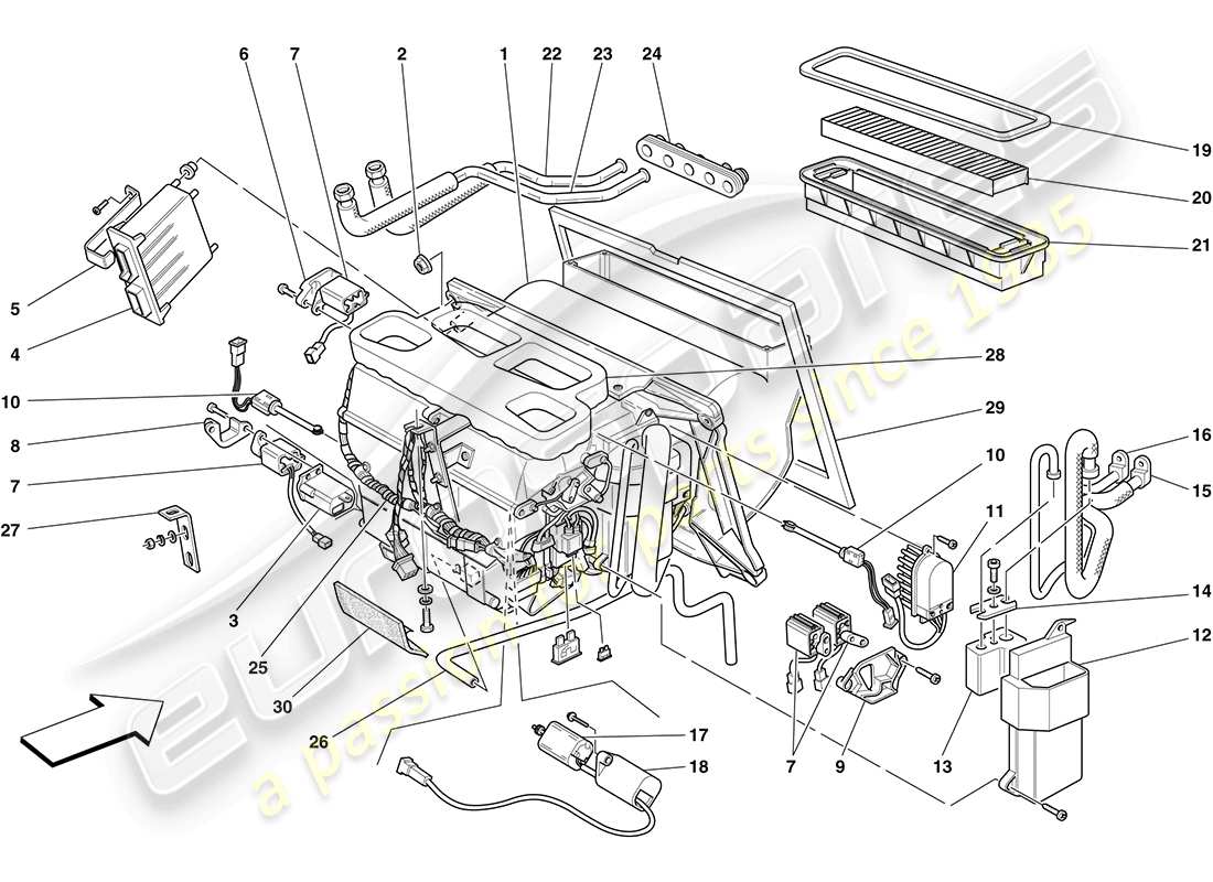 un schéma de pièces du catalogue de pièces ferrari f430 coupe (rhd)