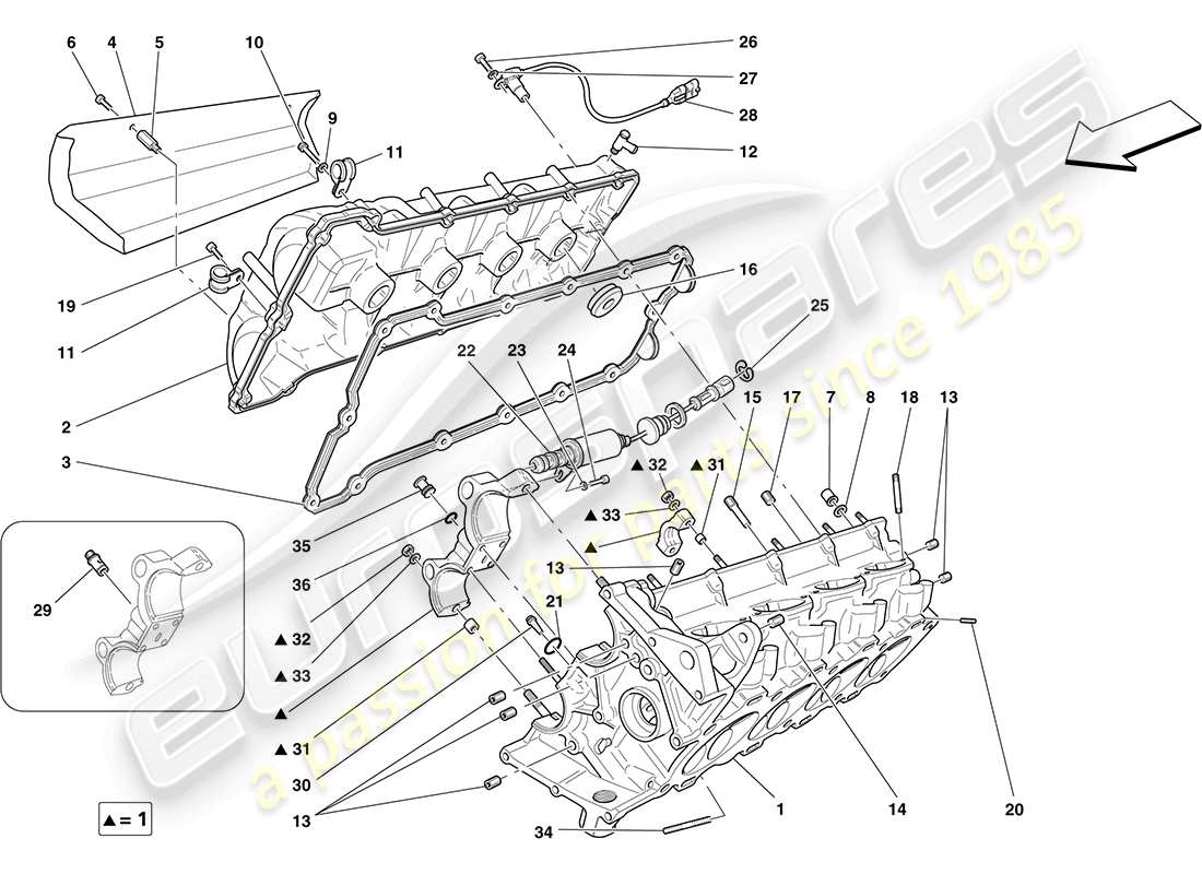 un schéma de pièces du catalogue de pièces ferrari f430 coupe (rhd)