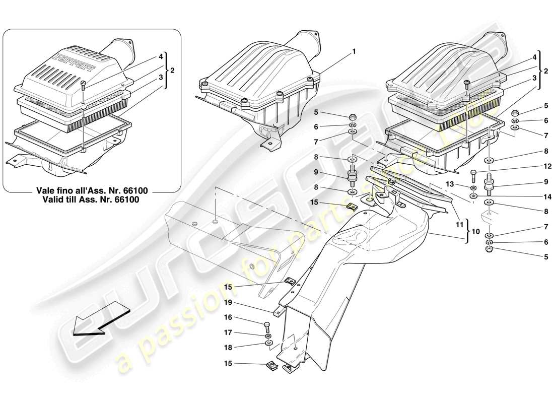 un schéma de pièces du catalogue de pièces ferrari 612 sessanta (usa)
