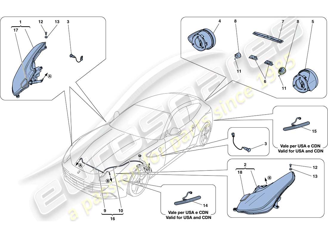 un schéma de pièces du catalogue de pièces ferrari ff (usa)