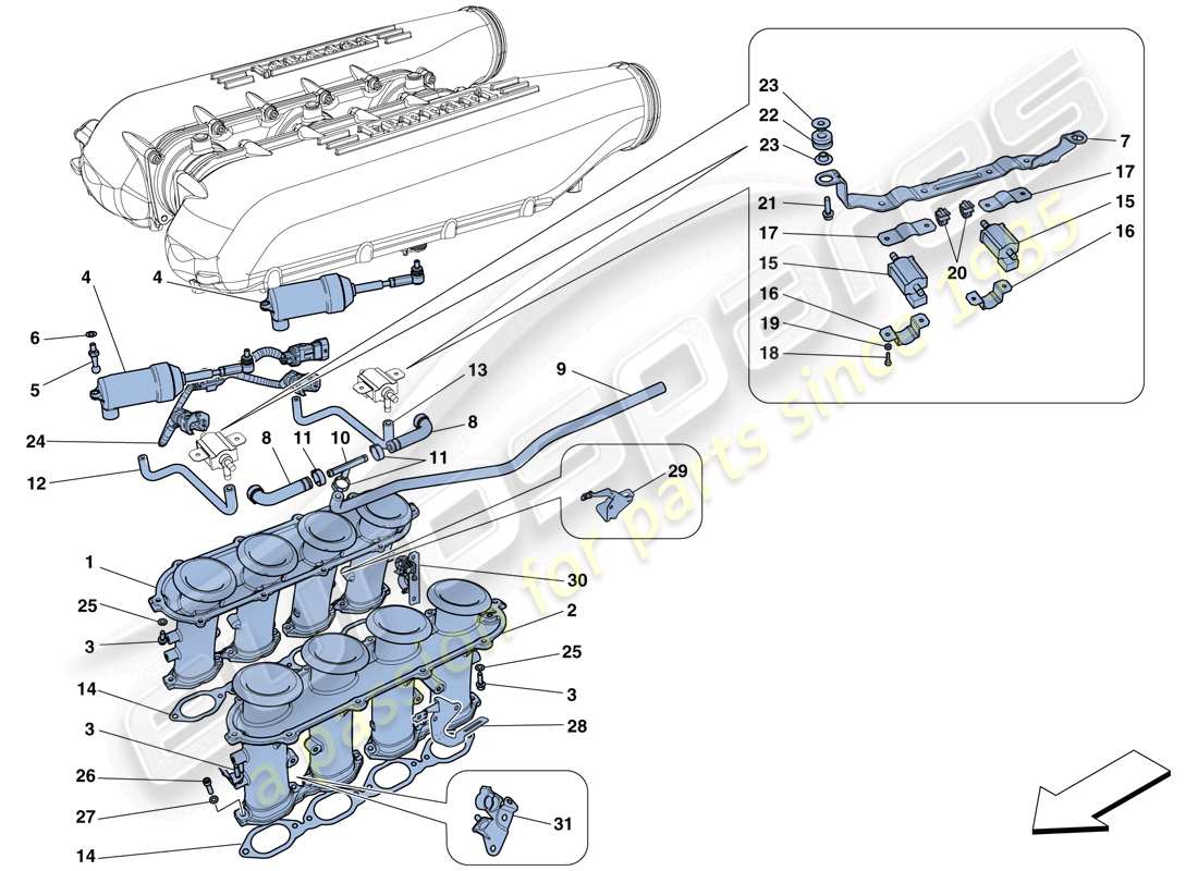 un schéma de pièces du catalogue de pièces Ferrari 458 Spider (USA)