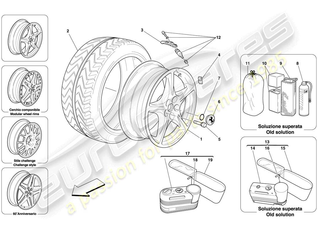 ferrari 612 sessanta (europe) roues schéma des pièces