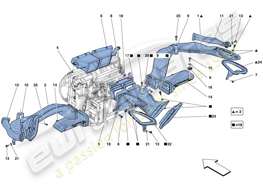 ferrari 488 spider (rhd) conduits d'air de tableau de bord schéma des pièces