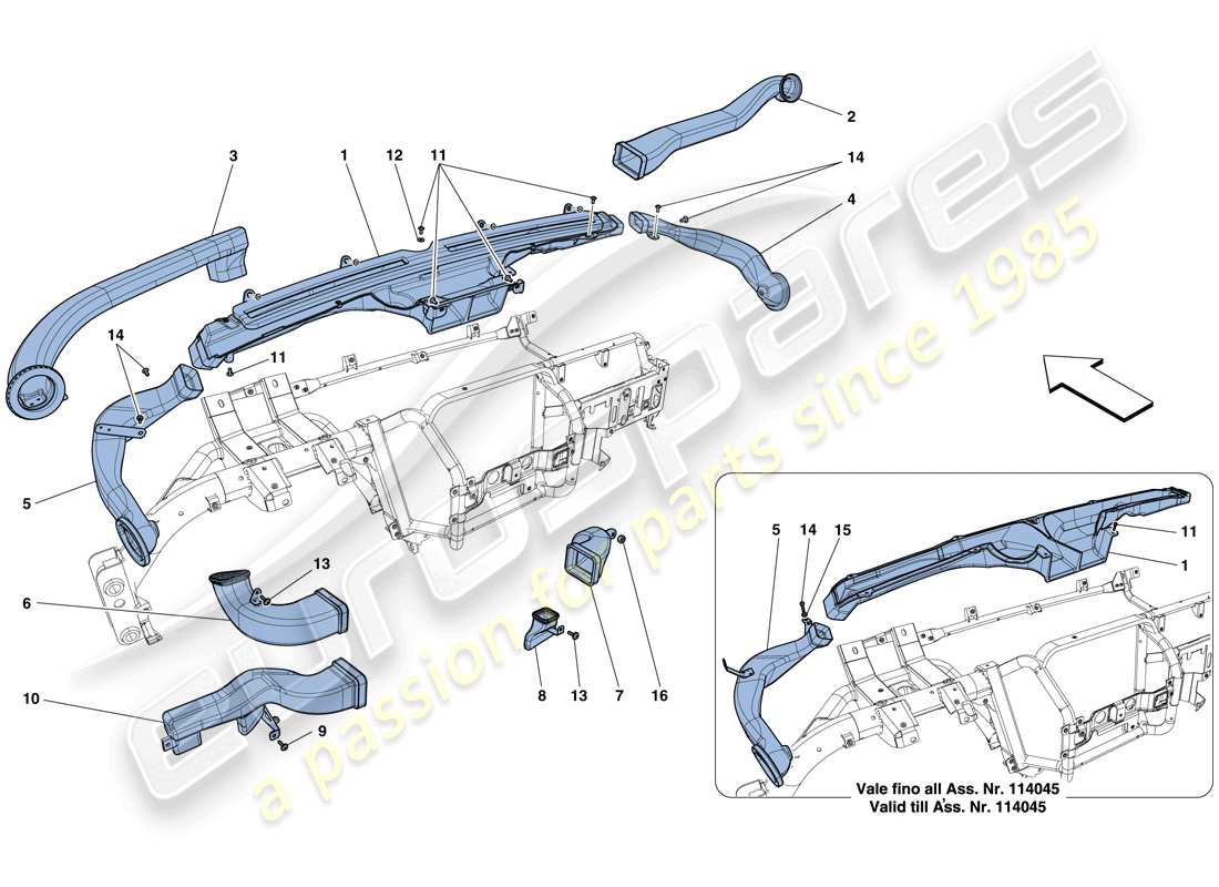 ferrari f12 berlinetta (rhd) conduits d'air de tableau de bord schéma des pièces