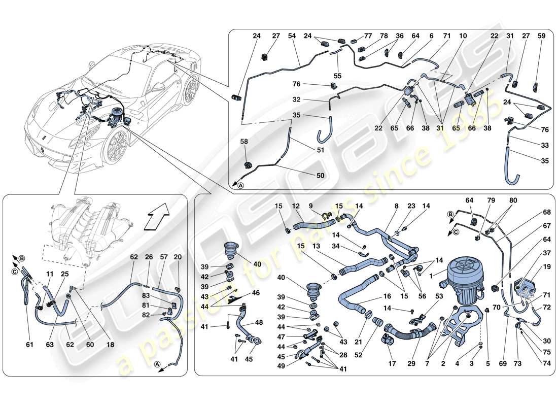 ferrari f12 tdf (rhd) système d'air secondaire schéma des pièces