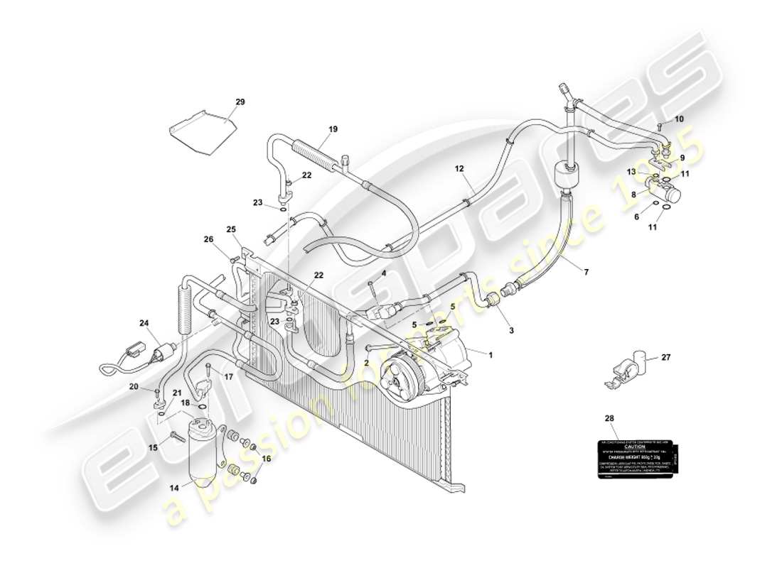 aston martin db7 vantage (2004) schéma des pièces d'installation du compartiment moteur