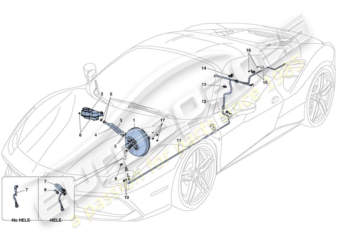 ferrari 488 spider (rhd) système de servo-frein schéma des pièces