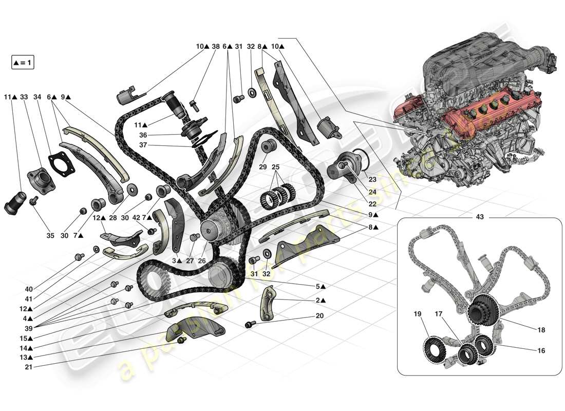 ferrari laferrari (usa) système de distribution - schéma des pièces d'entraînement