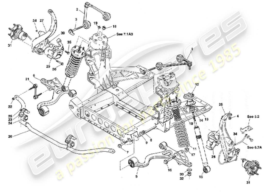 aston martin vanquish (2001) suspension avant schéma des pièces