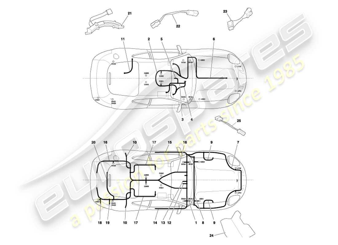 aston martin db7 vantage (2002) diagramme des pièces des faisceaux