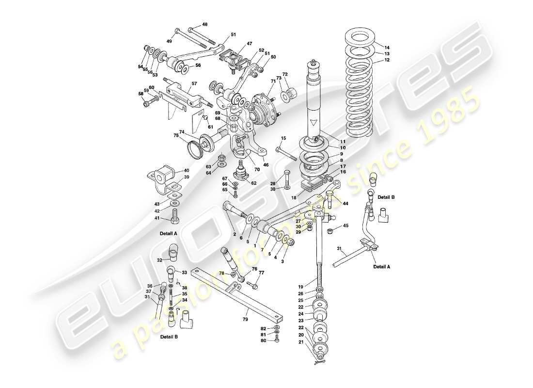 aston martin v8 coupe (2000) suspension avant schéma des pièces